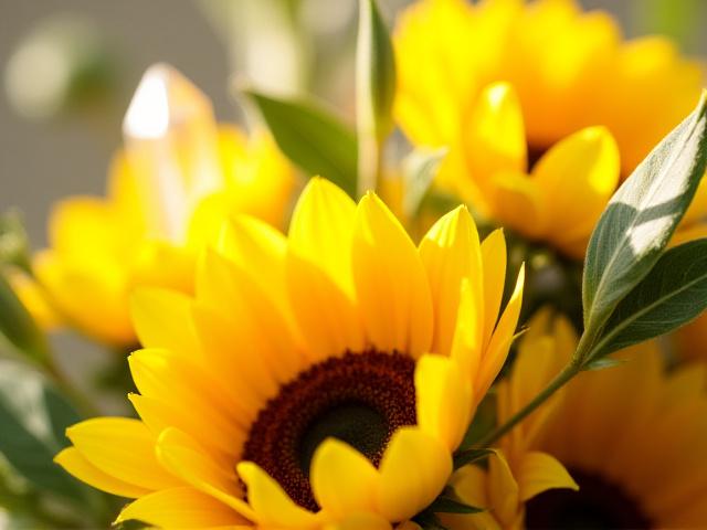 Blumenstrauß 'Kraft & Klarheit' mit Sonnenblumen und Bergkristall